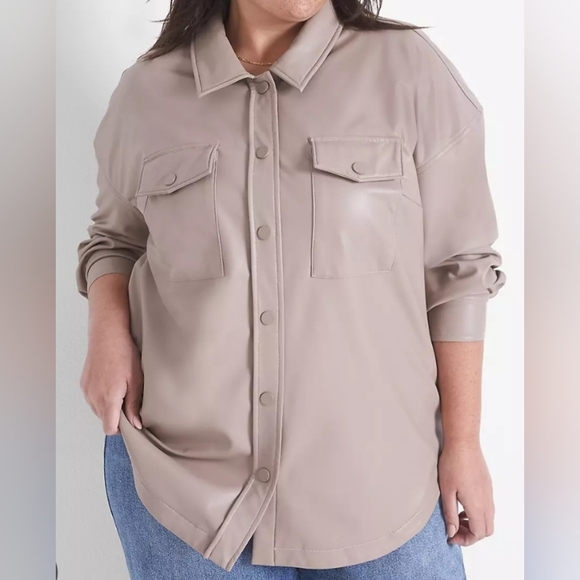 Faux-Leather Jacket, Classic, Size 22/24, Biege, By Lane Bryant - Picture 4 of 5